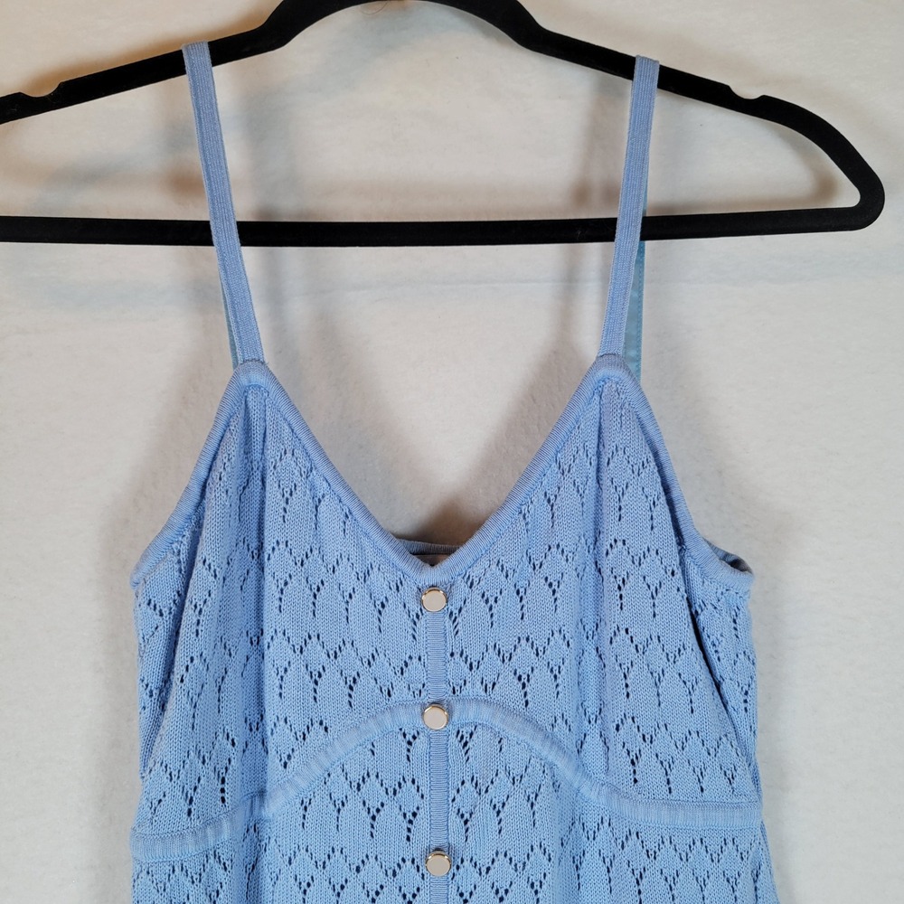 Derek Lam Collective Women Midi Dress Crochet Knit Button Size Small Blue - Picture 2 of 9